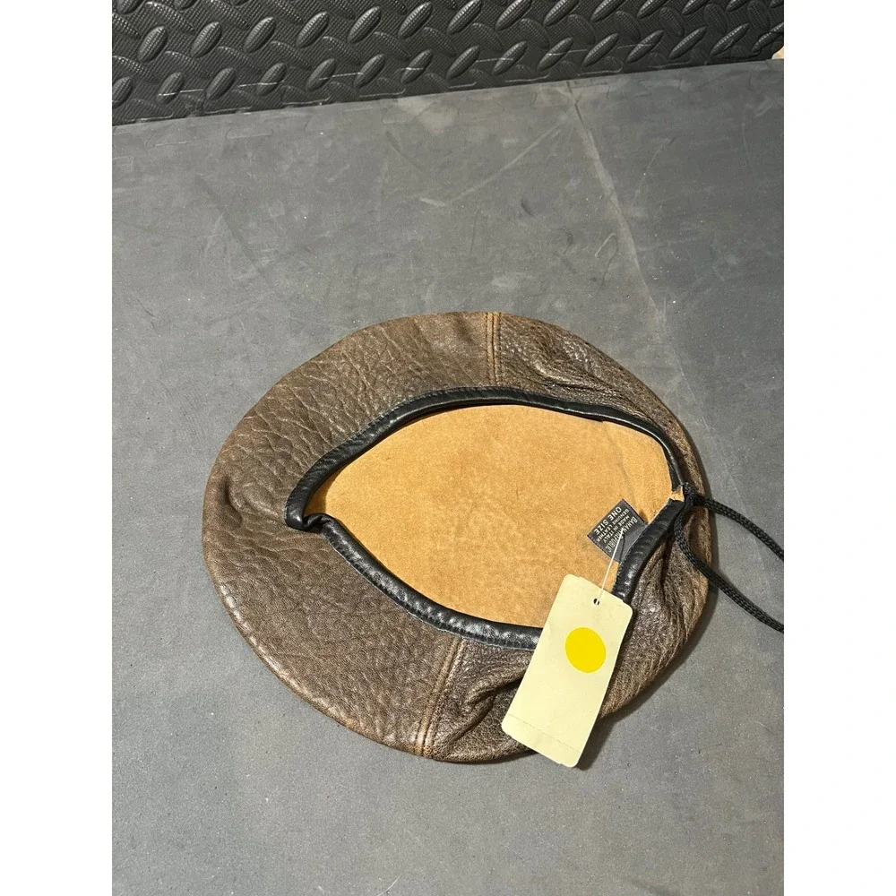 Banana Republic‎ Beret Unisex One Size Brown Textured Leather Made in Italy NWT